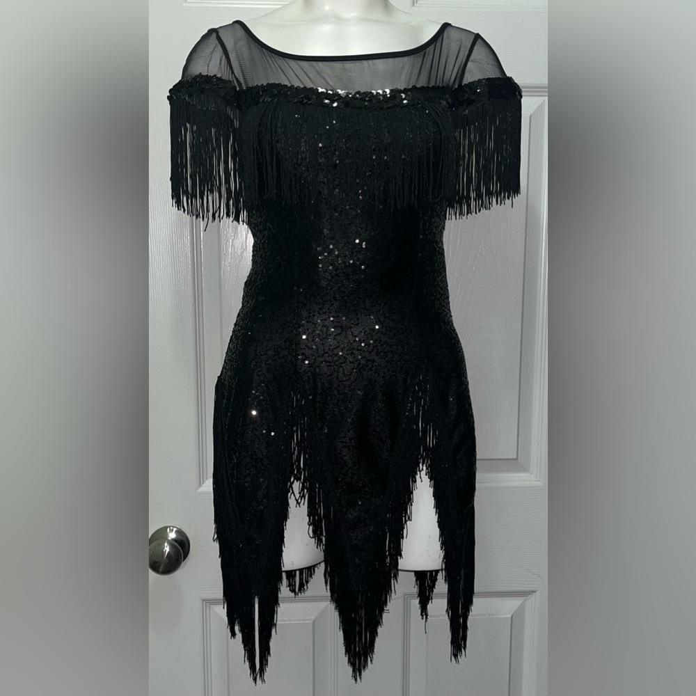 Leg Avenue Black Sequin Fringe Mini Dress
